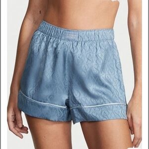 Victoria's Secret Blue Satin VS Logo Jacquard Sleep Shorts size M NWT